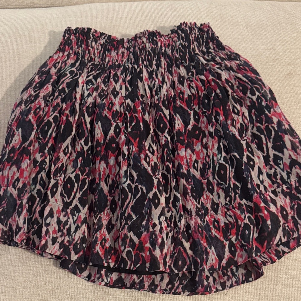 IRO Navy and Pink Patterned Skater Skirt